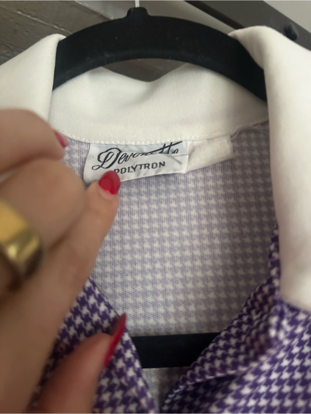 Vintage Purple Gingham Button-Up Shirt with White Collar - Picture 2 of 3